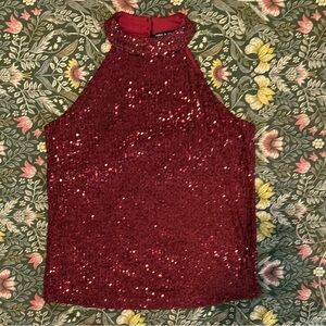 CABLE & GAUGE Red Sequin Halter Top size M